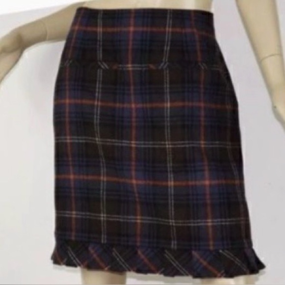 EXCELLENT CONDITION CABI LINED HERITAGE PLAID RUFFLED PENCIL SKIRT SIZE 6